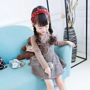 ♪ｍineka♪キッズワンピース　セットアップ　シャツ+ベストワンピース 子供服 キッズ 女の子 韓国風 綿 コットン 120CM　908117/6T