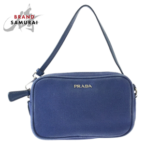 PRADA プラダ ブルー シルバー金具 キャンバス ミニハンドバッグ アクセサリーポーチ レディース 407876