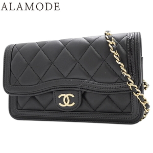 CHANEL(シャネル) マトラッセ ココマーク フォンケース ショルダー チェーンウォレット ラム 黒 AP3559 40803001798【アラモード】