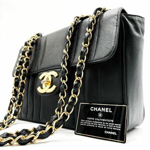 1円【最高の逸品】CHANEL シャネル ショルダーバッグ トート マドモアゼル デカココ キャビアスキン チェーン ゴールド金具 シール有 肩掛