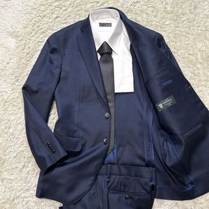 ドーメル【溢れる艶感】DORMEUIL スーツ　セットアップ　テーラードジャケット　光沢　ネイビー　濃紺　M〜L位