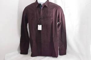 ☆新品未使用☆Paul Smith プリーツ シャツ “DREAMER”ロゴ☆PLEATED SHIRT☆エンジ☆Lサイズ☆定価33,000円☆肩幅44㎝ 着丈74㎝ 袖丈63㎝