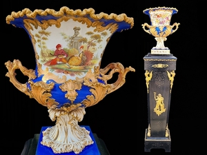 高級陶磁器 Coalport コールポート 花瓶■圧巻の存在感 ロココ様式[手描き金彩 人物・花] 英国■コラムスタンドｈ159㎝ 骨董 超稀 9845■