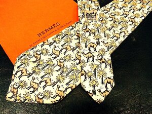 ★並品★4R01860【HERMES】エルメス「ラクダ 動物 ヤシの木 柄」ネクタイ