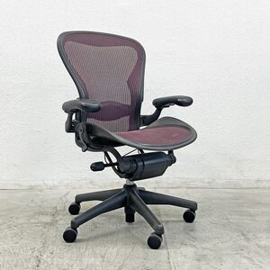 〓 ハーマンミラー Herman Miller アーロンチェア Bサイズ ランバーサポート グラファイト デスクチェア フル装備 現状品 ワインレッド