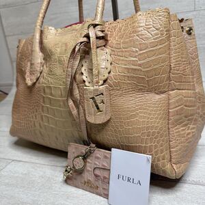 1円【入手困難】FURLA フルラ トートバッグ ビジネスバッグ ブリーフケース A4 2way メンズ レディース エキゾチックレザー クロコダイル