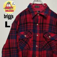 70s usa古着 briggs VINTAGEネルシャツ　L レッドネイビー