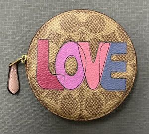 ◆ブランド◆コーチ COACH◆89553 シグネチャー LOVE 丸型 コインケース PVC ベージュ★未使用 保管品★全文を必読ください◆