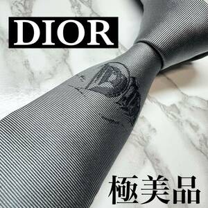 未使用級 現行モデル レア DIOR ネクタイ シルク100% ワンポイント DIORロゴ ソリッド ナロータイ ブランドロゴ 刺繍 シルバー