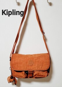 【Kipling】キプリング ショルダーバッグ オレンジ ナイロン モンキーチャーム