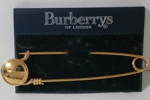 ドイツ製 バーバリー 安全ピン型 スカーフピン ブローチ 8.5cm 大ぶり 台紙付きデッドストック Burberrys OF LONDON Germany ゴールド
