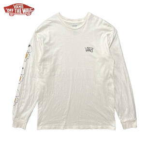 USA 古着 VANS バンズ スマイル 目玉焼き 長袖Tシャツ ロンT 袖プリント メンズM 生成りホワイト Tシャツ 中古 BA3314