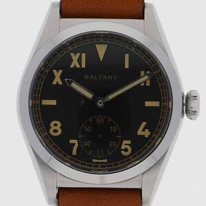 BALTANY パイロットウォッチ ブラックダイヤル SS/レザー 自動巻き メンズ 【122879】