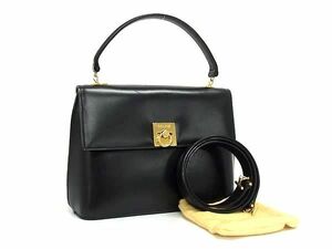 1円 CELINE セリーヌ ヴィンテージ ガンチーニ金具 レザー 2WAY ハンドバッグ ショルダーバッグ 肩掛け レディース ブラック系 FH0881