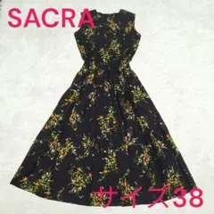 SACRA　花柄ワンピース　ノースリーブ　マルチフラワー　プリント　38 黒