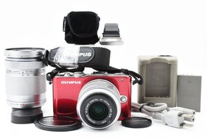 Olympus PEN Lite E-PL3 レッド 1230万画素 14-42mm/40-150mm ダブルズームキット [美品] ストラップ 充電器 バッテリー他 手ぶれ補正