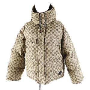 極美品◎GUCCI グッチ THE NORTH FACE ノースフェイス 717558 GGコットンキャンバス ダウンジャケット ベージュ 38 ハンガー・ガーメント