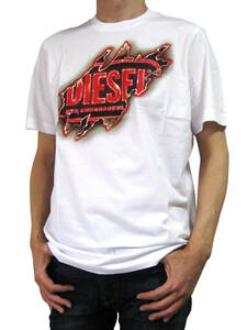 【ポスト投函配送】新品 直輸入 DIESEL 転写プリント レギュラーフィット 半袖Tシャツ XLサイズ T-JUST-E43 ホワイト A09754