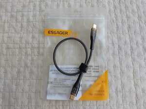 ESSAGER ケーブル PD (USB-C) 100W & 480Mbps 対応 0.3m (30cm) ブラック ナイロン編み
