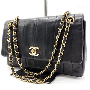 1円 【希少品】CHANEL シャネル ココマーク マドモアゼル マトラッセ ダブルフラップ ショルダーバッグ ラムスキン ブラック シール有 黒色