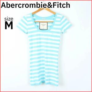 アバークロンビーアンドフィッチ 半袖Ｔシャツ トップス ボーダー レディース Mサイズ ブルー Abercrombie&Fitch アバクロ かわいい【T74】