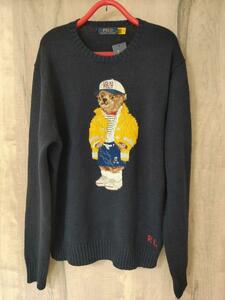 XXL 新品！ラルフローレン ポロベアー ポロベア RL-93 コットンニット セーター ニット 紺 ネイビー NAVY POLO BEAR 1993 1992 92 2XL