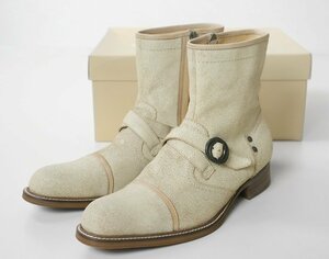 未使用 KATHARINE HAMNETT LONDON ◆ クラックレザー ショートブーツ 白 24.5cm ストラップ ストレートチップ キャサリンハムネット /5/K-5