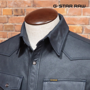 1円/G-STAR RAW/XSサイズ/レザーシャツ 3301 REGULAR OVERSHIRT L/S D18163-C638 ウエスタン 贅沢 高級 長袖 新品/紺/ネイビー/jh104/