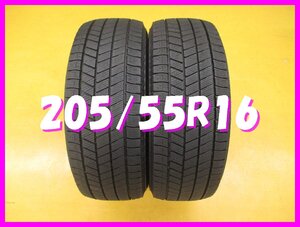 ◆送料無料 A1s◆　9分山　スタッドレス　205/55R16　91Q　ブリヂストン　BLIZZAK VRX3　冬２本　※2021年製