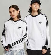 adidas アディダス ロングTシャツ 長袖 トレーナー ホワイトXブラック サイズO メンズ トレフォイルロゴ 