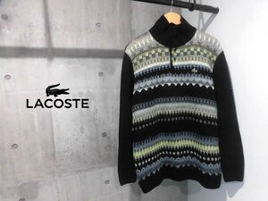 LACOSTE ラコステ ハーフボタン スタンドネック ウールニット セーター 4/ハイネック ニットシャツ/黒 ブラック/メンズ/AH327S