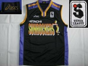 ★古着 asics アシックス JBLプレスーパーリーグ 日立サンロッカーズ HITACHI SUNROCKERS バスケットボール ユニフォーム SS 黒 日本製★