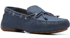 送料無料 Clarks 25.5cm ボート ローファー ライト ネイビー ブルー レザー モカシン 軽量 革 バレエ スニーカー フラット パンプス RRR17