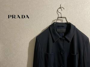 ◯ イタリア製 PRADA レーヨン ブラウス ジャケット / プラダ シャツ テーラード ネイビー 紺 46 Ladies #Sirchive
