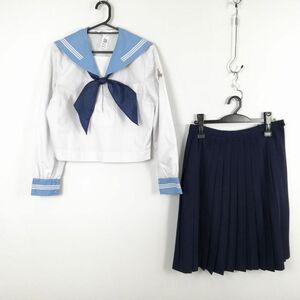 1円 セーラー服 スカート スカーフ 上下3点セット 165A 中間服 白3本線 女子 学生服 高知学園中学高校 白 制服 中古 ランクC NA4241