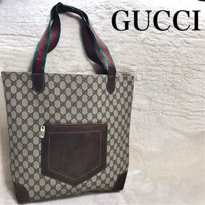 GUCCI オールドグッチ 大容量 GG柄 PVC トートバッグ ショルダー シェリーライン ヴィンテージ