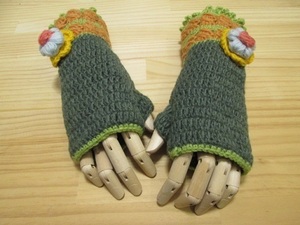 〓 新品 〓 ハンドウォーマー 〓　手袋　指なし手袋　手編み　ハンドメイド　エスニック　アジアン　ウール　フリース　おしゃれ　〓T094