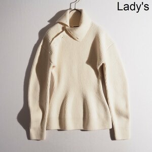 x6494P　▼JIL SANDER ジルサンダー▼　22AW ボタン付 タートルネック ウエストシェイプ ウールシルク リブニット ホワイト 32 秋冬 rb mks