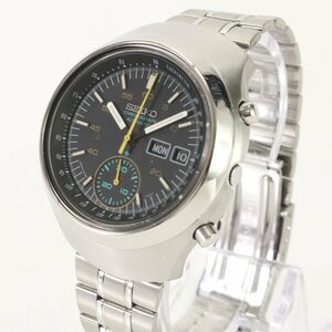 1円 美品 SEIKO セイコー 腕時計 クロノグラフ オートマティック 6139-7100 シルバー 黒文字盤 フジツボ ヘルメット メンズ EEM AG18-3