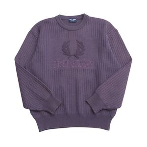 STI3547 フレッドペリー/FRED PERRY メンズL ウールニット クルーネック セーター ロゴ刺繍 パープル系