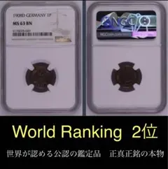 古銭　貨幣　稀少　1Pfennig銅貨　世界ランク2位　未使用　NGC MS63