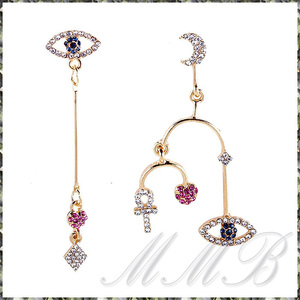 [EARRING] Rose Gold Plated クリスタルCZ ブルーアイ 目玉 ハート ダイヤ モービル ローズ ゴールド バランス ダングル ピアス