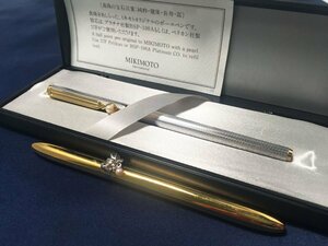 MIKIMOTO International ミキモト インターナショナル 2点セット 真珠付 ペン ボールペン リボンモチーフ ケース1点付き