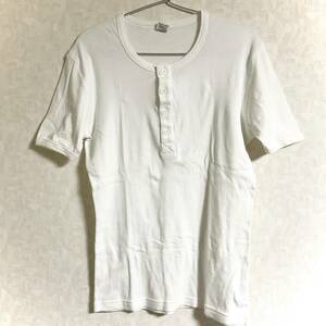 Healthknit　ヘンリーネック　Tシャツ　ホワイト サイズL（Ｍ位） 　※ジャンク　※生地不具合あり　　　T316