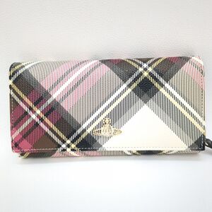 美品　ヴィヴィアンウェストウッド　長財布　ラウンドファスナー　チェック　オーブ　箱　Vivienne Westwood　中古　◆3111/藤枝インター店