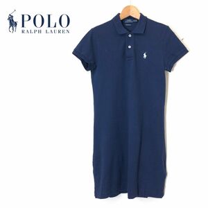 1S1075-F-N◆ POLO RALPH LAUREN ポロラルフローレン 半袖ポロシャツ ワンピース ◆ sizeXS コットン ネイビー 古着 レディース 春夏