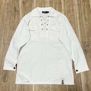 ★送料360円★POLO by Ralph Lauren ポロバイラルフローレン 長袖シャツ 白 ホワイト レースアップ メンズ 綿100% コットン USED加工R-6082