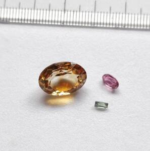 大粒系で高品質シトリンとトルマリン ファセットカットルースセット 8.15ct 天然石！未使用在庫 宝飾用☆　3　まとめてたくさん処分中