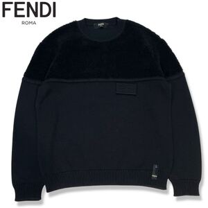 39 国内正規品 FENDI フェンディ 22AW FZX122 AM6D FLEECE KNIT SWEATER フリース ニット セーター FFロゴ ブラック メンズ 50