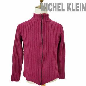 【最終値下げ】192 MICHEL KLEIN ミッシェルクランオム ニットブルゾン ワインレッド 小豆色 ショート丈 古着 vintage ヴィンテージ 